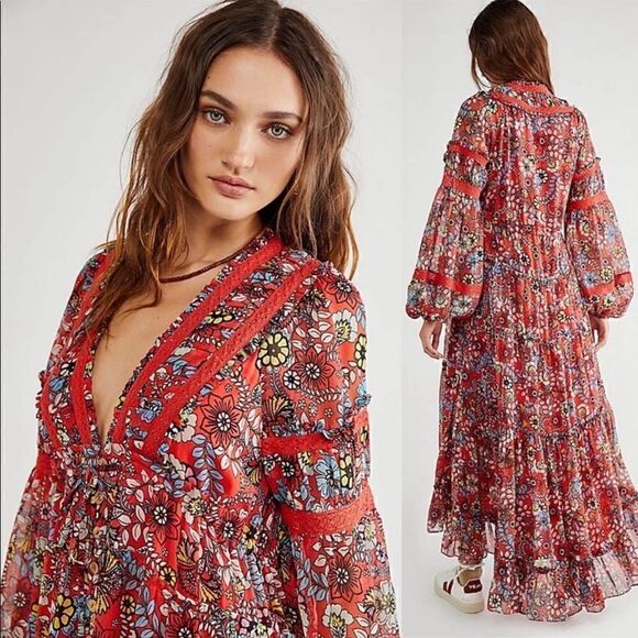 Free People Cassis Printed Chiffon Dress Size SP - Picture 7 of 10